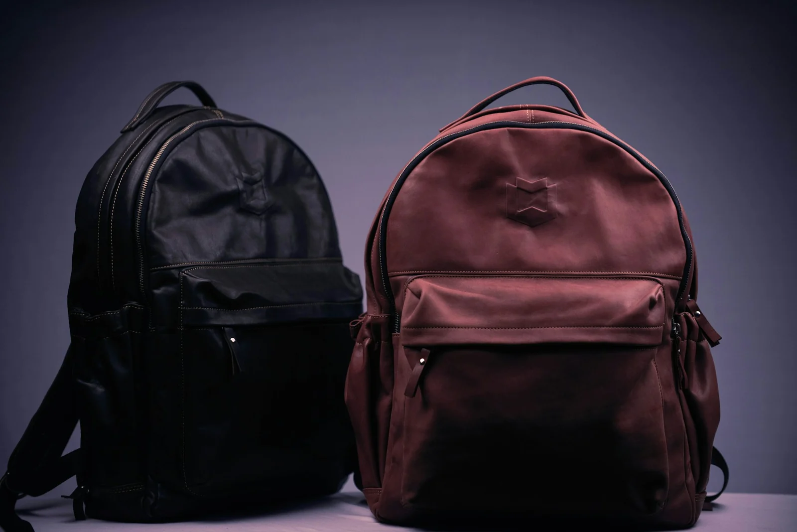 Deux sacs à dos souples côte à côte pour comparer leurs formes et leurs poches