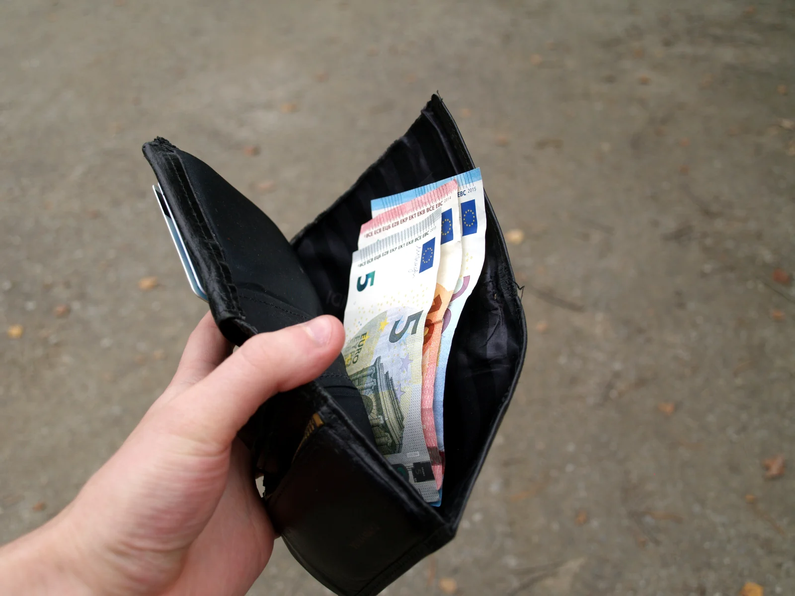 Billets en euros rangés dans un portefeuille tenu à la main