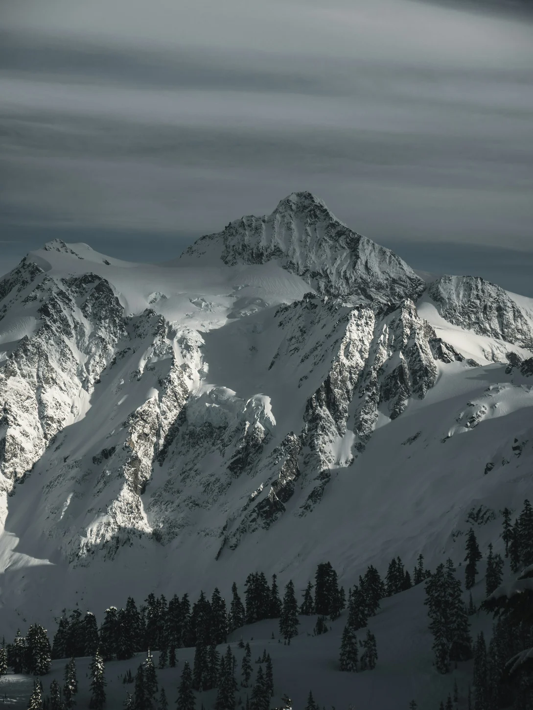 Paysage de montagne enneigée en saison froide